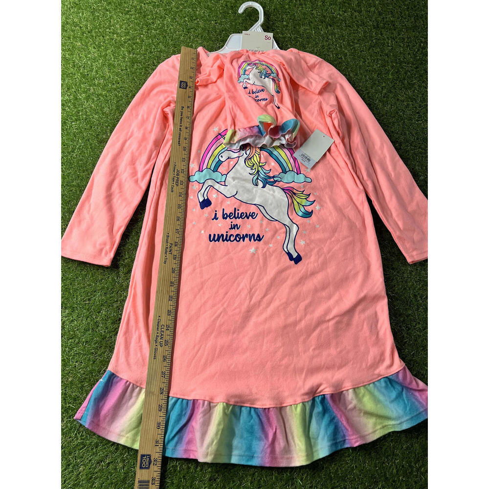 Girls' 7/8 Long Sleeve Unicorn Nightgown Rainbow Ruffle Pajama with doll dress